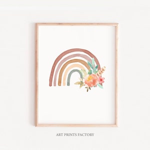 NEUTRAL Rainbow Print, Boho Rainbow Print, Blush Rainbow Print, baby girl gift,Rainbow Printable , Vintage Rainbow, Rainbow Nursery, floral image 1