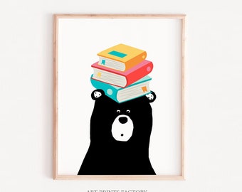 Kids wall art Printable, Bear reading, Playroom Decor, Kids Room Decor, Nursery Wall Decor, Kids Room Print, Playroom Printables, read gift