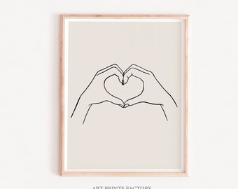 love hand  Printable, One Line Drawing Print, Black beige  Hands Artwork, Hand Poster, Original Minimalist Couple Art, Minimal Fine Decor.