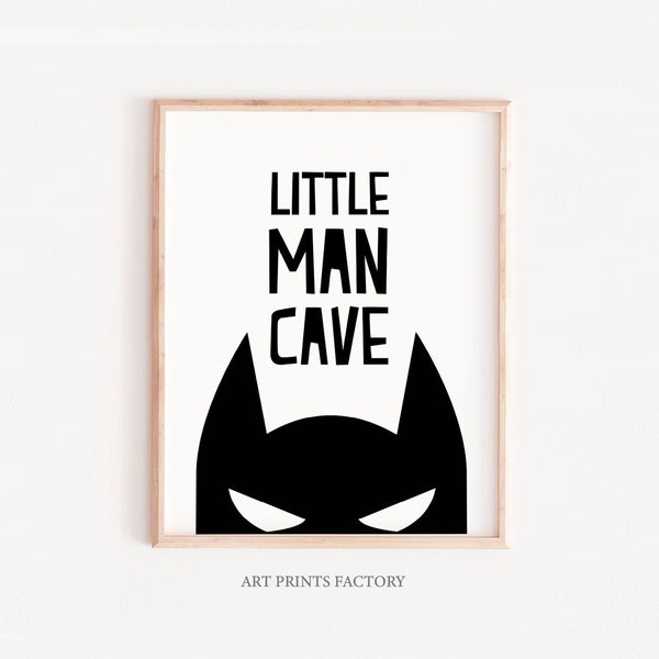 Little Man Cave, hero Print Set, Boys Room Decor, modern boy Print, Long Live Boyhood, Boys Wall Art, superhero Printable Art, black white