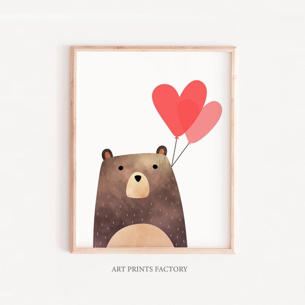 Valentines Art, Bear valentines print,  Love, Valentines Day, printable card, Instant Download, Valentines Day Decor, kids wall art, love