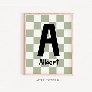 Inicial personalizada, impresiones de guardería, impresión digital de nombre, arte moderno de pared a cuadros, impresión de nombres de sala de juegos, niñas y niños, inicial de habitación para niños
