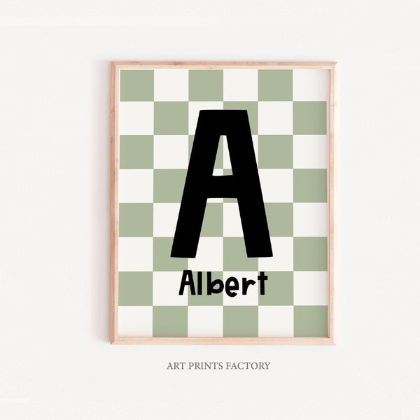 Personalized Initial, nursery prints, Name Digital Print, Checker Modern Wall Art, PlayRoom namel Print, Girls and Boys, Kids Room Initial