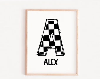 Personalized Name Digital Print, BOYS Name Sign, Retro Checkerboard Wall Art, Play Room Name Print for KIDS, Kids Room Name Print, GIFT boy