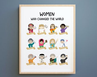 Lámina artística "Mujeres influyentes en la historia": decoración para habitación de niñas (descarga digital) imprimible y aprendizaje