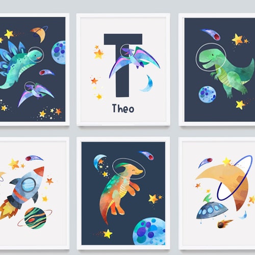 Dinosaur Nursery Wall Art Navy Blue Dinosaur Prints Trex Etsy