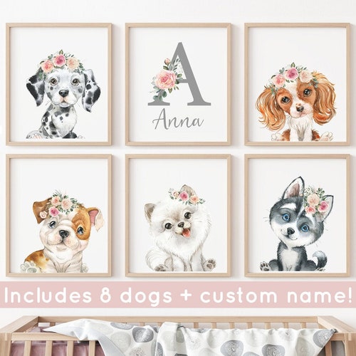 Puppy Nursery Wall Art Dog Nursery Decor Puppy Watercolor Etsy