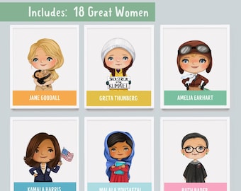 Láminas inspiradoras de mujeres: mujeres famosas de la historia, decoración de habitaciones para niñas (descarga digital) Set 6
