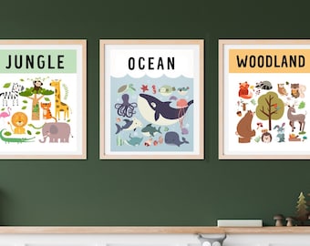 Animals Education Print,The animals Poster, animals Printable,Playroom Learning,Montessori prints, Classroom Decor, woodland, jungle, ocean