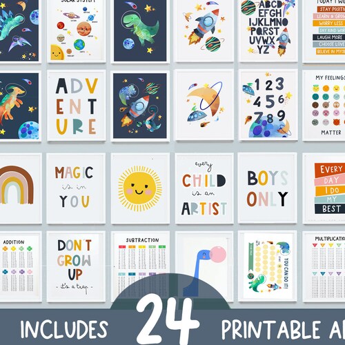 Set of 24 Printable Art Boys Room Decor Boys Wall Art | Etsy