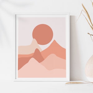 TERRACOTA sunset, Bedroom Print, PRINTABLE Wall Art, Abstract Wall Art,mountains,Printable Abstract Art, Blush Pink, sun wall art,modern art