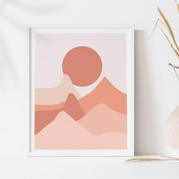 TERRACOTA sunset, Bedroom Print, PRINTABLE Wall Art, Abstract Wall Art,mountains,Printable Abstract Art, Blush Pink, sun wall art,modern art