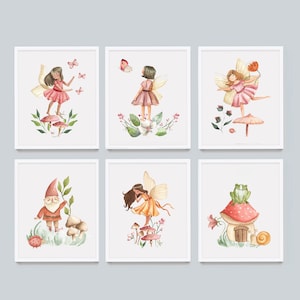 Arte de guardería de hadas, arte de pared de jardín de hadas, impresión de guardería de hadas, regalo de sembradora de bebés, decoración de habitación de niñas, arte de pared de hadas, habitación de bebé rosa, arte de hadas