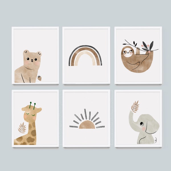 Boho Animal Nursery Prints: Neutral Rainbow Sun Art (Digital Download) kids printable