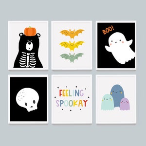 CUTE HALLOWEEN prints, Halloween Bundle PRINTABLE,  halloween printable,skeletons, rainbow Gallery Wall, halloween art, ghost,bestseller art