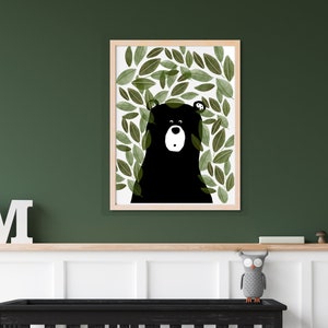 Boho nursery decor, Bear greenery PRINTABLE art, Forest animals, kids room decor, Baby animal prints, Nursery animal art, KIDS APF034, green