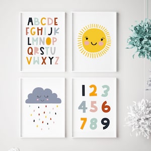 Modern Alphabet and Number Printable, ABC Poster, Sun wall print, Nursery ABC Art, earth color Decoration, ABC 123 Art Sign, Gender Neutral