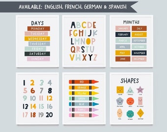 Nursery Learning Prints: Alphabet, Numbers, Shapes - Set of 6 (Digital Download)