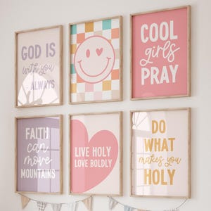 Kids Bible Verse, girls Wall Art ,Set of 6, Girls Room Decor, Christian Prints, Scripture nursery, Modern Christian Decor, Girl Bible prints