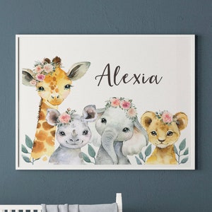Custom Name Nursery Print,  girl Name print Safari Nursery Printable, Jungle Nursery Prints, Nursery Decor Nursery Art, Digital print,lion