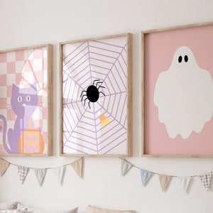 Pastel Halloween Printables, Pink Halloween Decor, retro Spooky Decor, Modern Halloween, ghost print, Set of 3 Prints, Digital Download, JPG