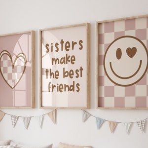 Sisters make the best friends wall art, retro kids wall print, Nursery Wall Art, girls wall art, blush pink, Children Wall Art, girls prints