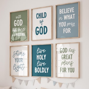 Christian Boys Room Decor: Set of 6 Bible Verse Prints (Digital Download)