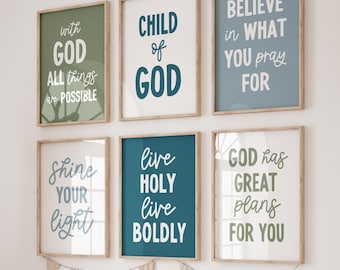 Christian Boys Room Decor: Set of 6 Bible Verse Prints (Digital Download)