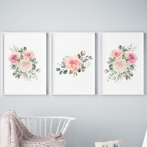 SPECIAL SALE! set of 3 Pink Nursery Decor, Blush Baby Girl Nursery Prints, Blush Nursery Wall Art, Floral Nursery Art, boho nursery print