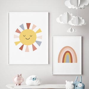 Nursery Print Set, Set of 2 prints, Printable Rainbow, sun nursery print, Printable Nursery Wall Art,neutral colors art,Gender Neutral, Kids