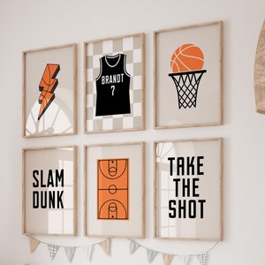 Personalized Basketball Nursery Prints: Set of 6, Sport Playroom Wall Art (Downloadable)