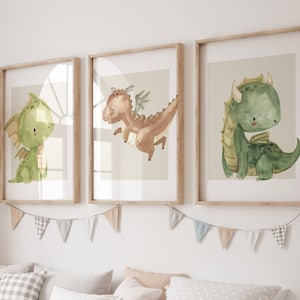 Set of 3  Baby Dragon Nursery Prints, Dragon Nursery Decor, Boys Nursery, Mythical Creatures, Dragon wall art, Fantasy Nursery, kids prints