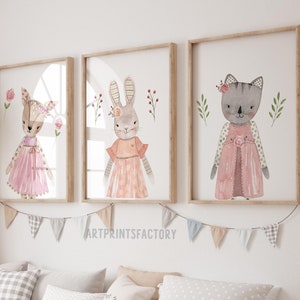 Estampado de muñecas para niñas, decoración de guardería, juego de 3, impresiones de guardería para niñas, impresión de guardería, impresión de animales, impresiones de muñecas, impresiones de guardería boho,