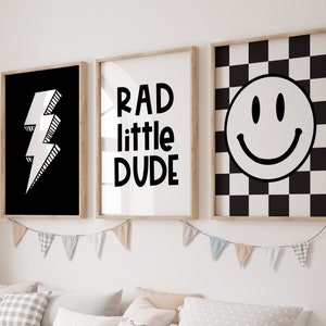 Rad little dud , Black White Nursery, Checkered Smiley Poster, Baby Boys Kids Room Decor, Toddler Poster,boys prints, boy shared room, retro