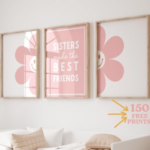 Sisters make the best friends wall art, retro kids wall print, Nursery Wall Art, girls wall art, blush pink, Children Wall Art, girls prints