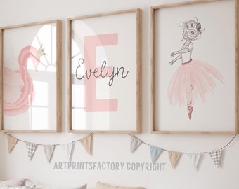 Ballerina Nursery Prints, Custom Name, Ballet Wall Decor (Digital Download) girl printable art