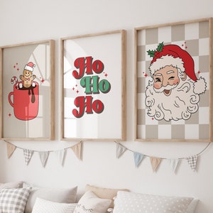 Christmas wall art prints, Santa print, Christmas Wall Decor, Printable Santa,retro Christmas Art, Printable Xmas, Vintage Holiday Art Print