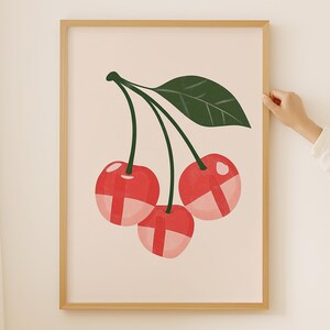 Cherry Poster printable, modern  Cherries Print, Trendy Wall Art ,Retro Wall decor,  Download Print, Preppy Wall Decor, Aesthetic Print