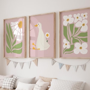 Goose Nursery Print: Blush Floral, Farm Animal Art (digital Download ...
