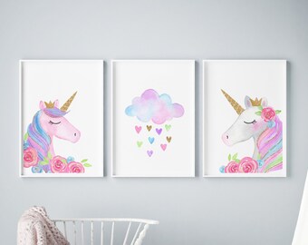 Unicorn Nursery Art Print – Pink and Gold Glitter (Digital Download)