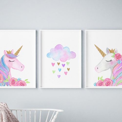 Unicorn Printable Art Set Girls Room Decor Digital Unicorn - Etsy