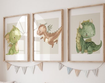 Baby Dragon Nursery Prints: Mythical Creatures Wall Art (Set of 3) (Digital Download)