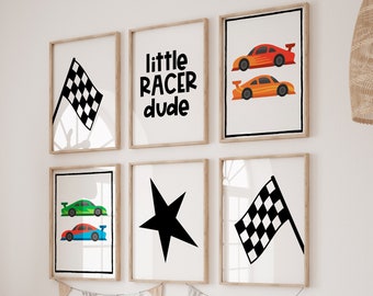 Race Car Nursery Prints: Modern Boy Room Decor (Set of 6) (Digital Art)