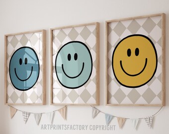 Smiley Face Prints: Set of 3 Playroom Wall Art (Downloadable)