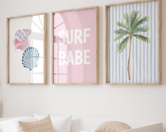 Surf Babe Nursery Print Set: Coastal Girl Room Decor (Digital Download)  beach girl artwork