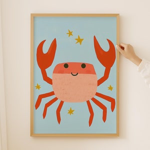 Krabbe Wandbild, Ozean Poster, Kinderzimmer Dekor, Kinderzimmer Poster, Sea Life Art Spielzimmer, Krabbe Illustration, Art Deco, Jungenzimmer Kunst