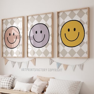 Girl wall art print, Smiley Face Print, cute Wall Art, Girls Nursery Art, Set of 3 Prints, Girls Room Decor,Groovy Nursery, toddler girl art
