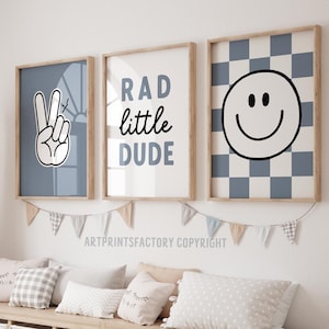 Rad Little Dude Smiley Lightning Gallery Wall Set of 3 boys Prints, blue prints,Boy Nursery Decor, Kids Room, Play Wall Art, Printable kids