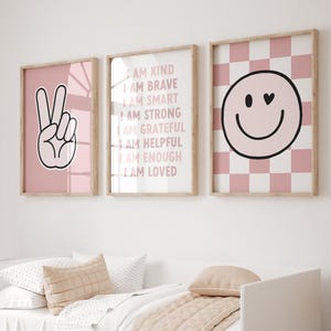 Daily Affirmations Wall Art, Set of 3, Printable Girls Wall art, Positive Affirmation Poster for Girls Room, pink Bedroom Print, Digital art