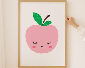Pink Apple Nursery Print, Kids Room Decor (Digital Download)